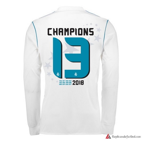 Camiseta Real Madrid Champions 13 Primera equipación ML 2017-2018 Blanco